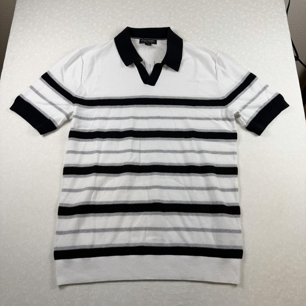 NWT Banana Republic 100% Organic Cotton Men's Striped Knit Polo — M Tall